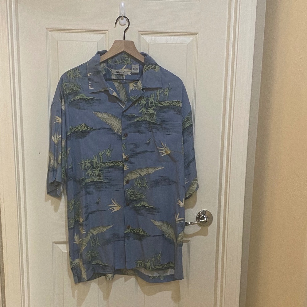 Brigata-100% Silk-‎ Men's Hawaiian Button up shirt-Short sleeve-Size Large